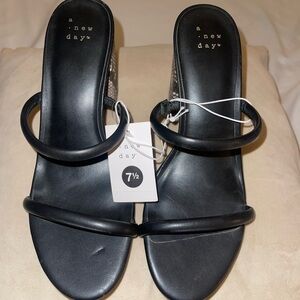 A New Day Women's Black Double Strap Sandals